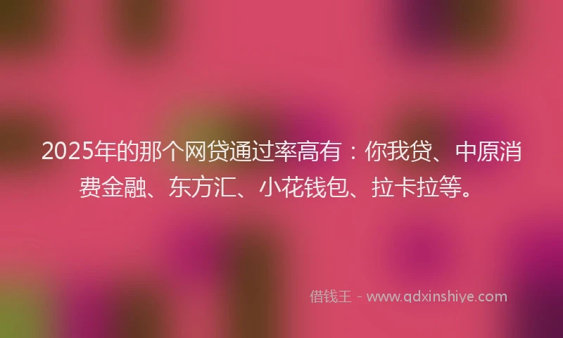 2025年的那个网贷通过率高有：你我贷、中原消费金融、东方汇、小花钱包、拉卡拉等。