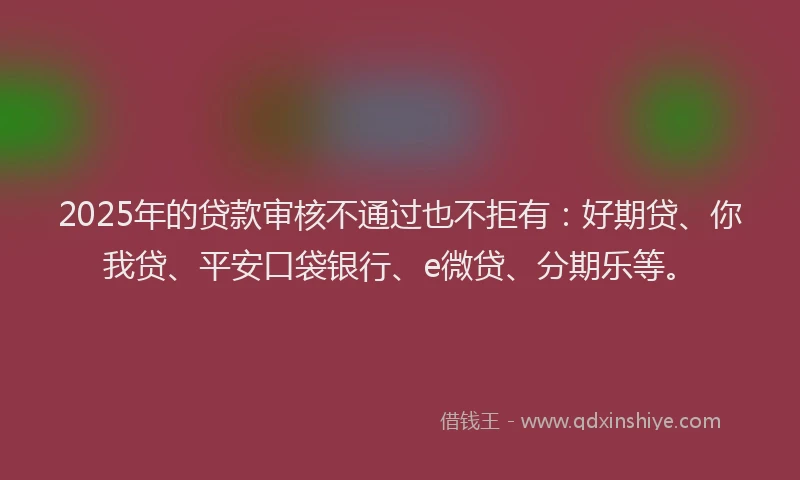 2025年的贷款审核不通过也不拒有：好期贷、你我贷、平安口袋银行、e微贷、分期乐等。