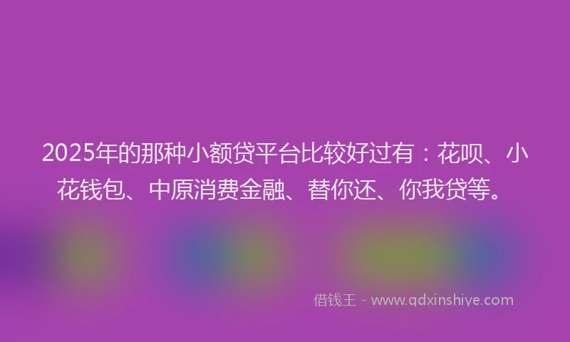 2025年的那种小额贷平台比较好过有：花呗、小花钱包、中原消费金融、替你还、你我贷等。