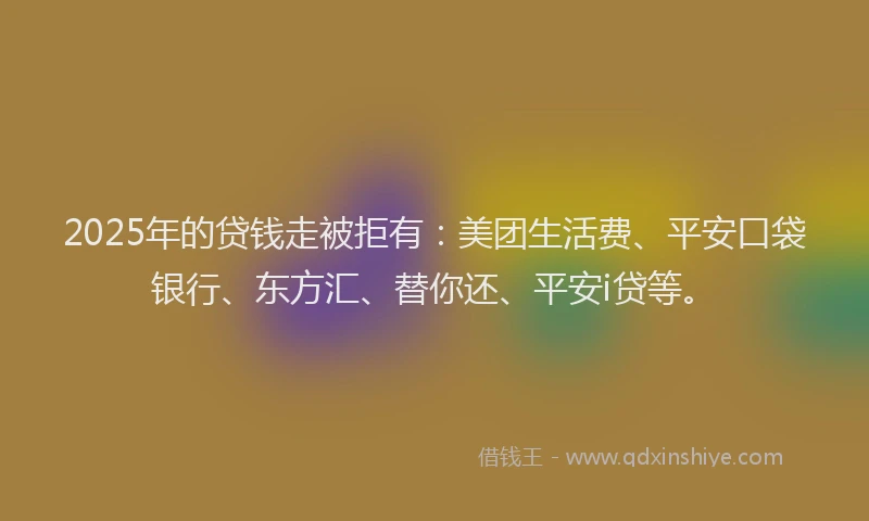 2025年的贷钱走被拒有：美团生活费、平安口袋银行、东方汇、替你还、平安i贷等。
