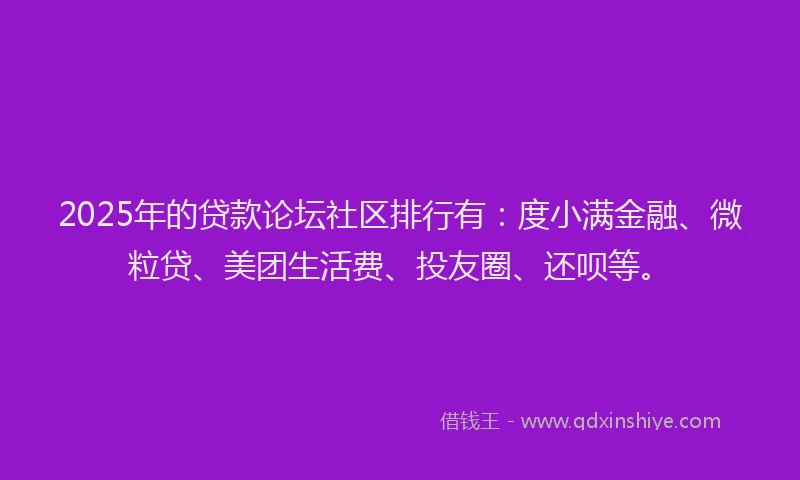 2025年的贷款论坛社区排行有：度小满金融、微粒贷、美团生活费、投友圈、还呗等。