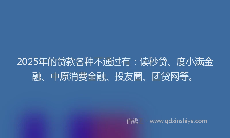 2025年的贷款各种不通过有：读秒贷、度小满金融、中原消费金融、投友圈、团贷网等。