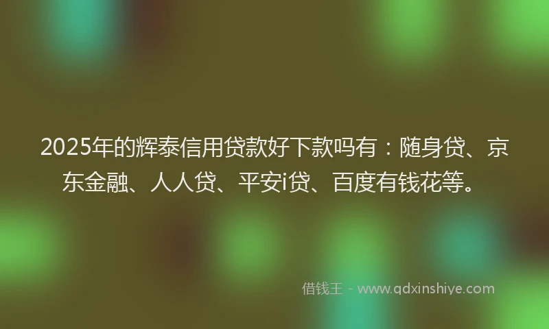2025年的辉泰信用贷款好下款吗有：随身贷、京东金融、人人贷、平安i贷、百度有钱花等。