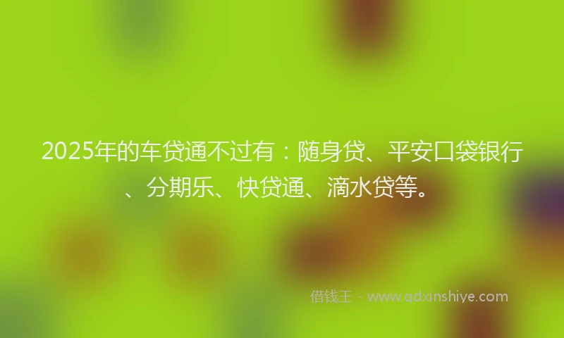 2025年的车贷通不过有：随身贷、平安口袋银行、分期乐、快贷通、滴水贷等。