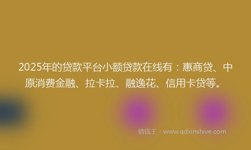 2025年的贷款平台小额贷款在线有：惠商贷、中原消费金融、拉卡拉、融逸花、信用卡贷等。