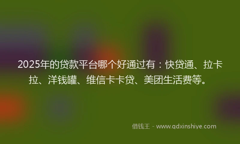 2025年的贷款平台哪个好通过有：快贷通、拉卡拉、洋钱罐、维信卡卡贷、美团生活费等。
