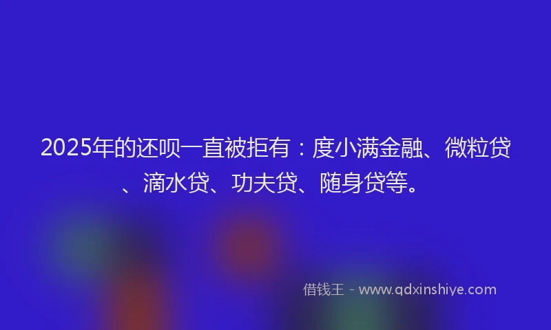 2025年的还呗一直被拒有：度小满金融、微粒贷、滴水贷、功夫贷、随身贷等。