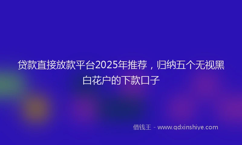 贷款直接放款平台2025年推荐，归纳五个无视黑白花户的下款口子