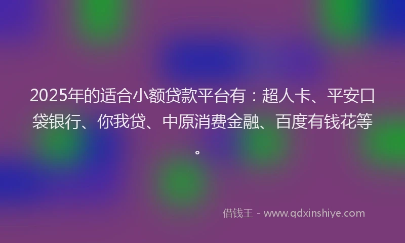2025年的适合小额贷款平台有：超人卡、平安口袋银行、你我贷、中原消费金融、百度有钱花等。