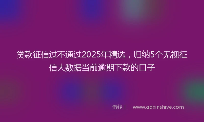 贷款征信过不通过2025年精选，归纳5个无视征信大数据当前逾期下款的口子