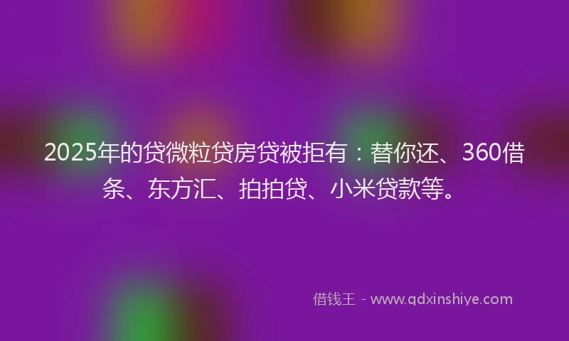 2025年的贷微粒贷房贷被拒有：替你还、360借条、东方汇、拍拍贷、小米贷款等。