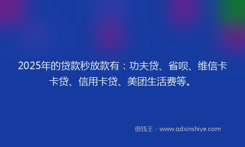 2025年的贷款秒放款有：功夫贷、省呗、维信卡卡贷、信用卡贷、美团生活费等。