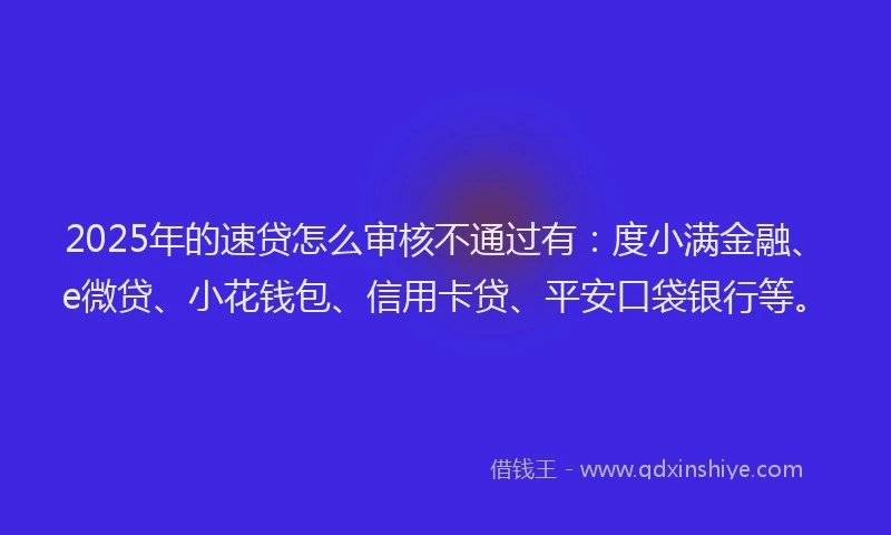 2025年的速贷怎么审核不通过有：度小满金融、e微贷、小花钱包、信用卡贷、平安口袋银行等。