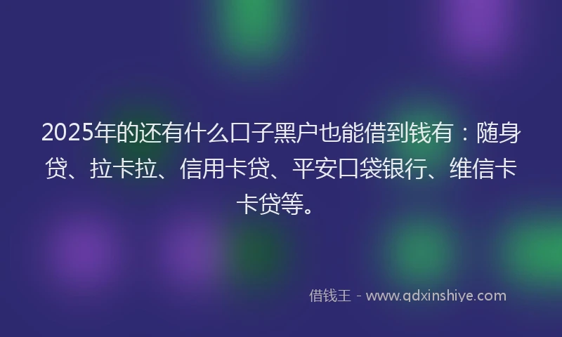2025年的还有什么口子黑户也能借到钱有：随身贷、拉卡拉、信用卡贷、平安口袋银行、维信卡卡贷等。
