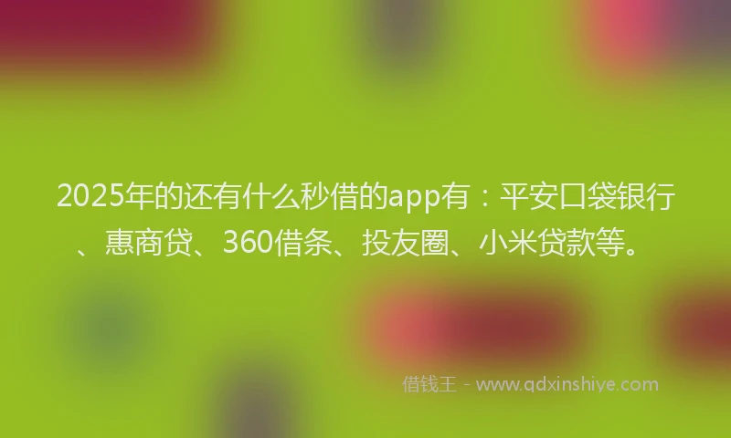 2025年的还有什么秒借的app有：平安口袋银行、惠商贷、360借条、投友圈、小米贷款等。