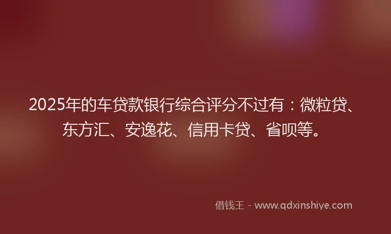 2025年的车贷款银行综合评分不过有：微粒贷、东方汇、安逸花、信用卡贷、省呗等。