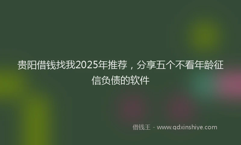 贵阳借钱找我2025年推荐，分享五个不看年龄征信负债的软件