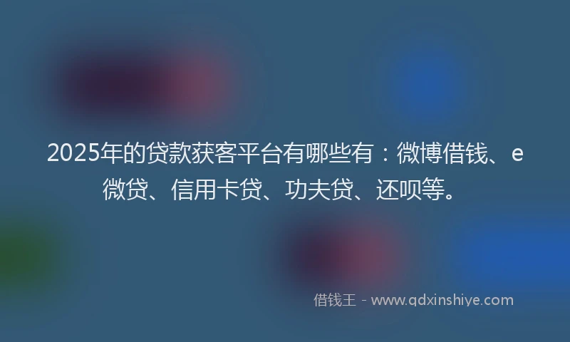 2025年的贷款获客平台有哪些有：微博借钱、e微贷、信用卡贷、功夫贷、还呗等。