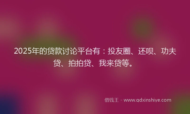 2025年的贷款讨论平台有：投友圈、还呗、功夫贷、拍拍贷、我来贷等。