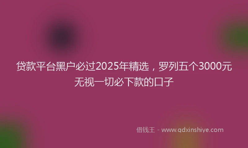贷款平台黑户必过2025年精选，罗列五个3000元无视一切必下款的口子