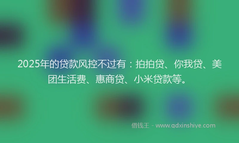 2025年的贷款风控不过有：拍拍贷、你我贷、美团生活费、惠商贷、小米贷款等。