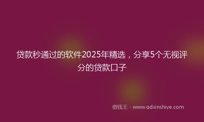 贷款秒通过的软件2025年精选，分享5个无视评分的贷款口子
