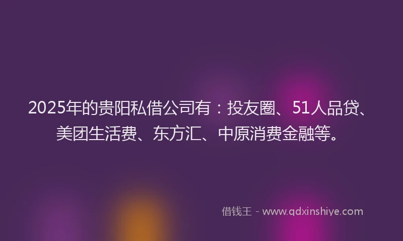 2025年的贵阳私借公司有：投友圈、51人品贷、美团生活费、东方汇、中原消费金融等。