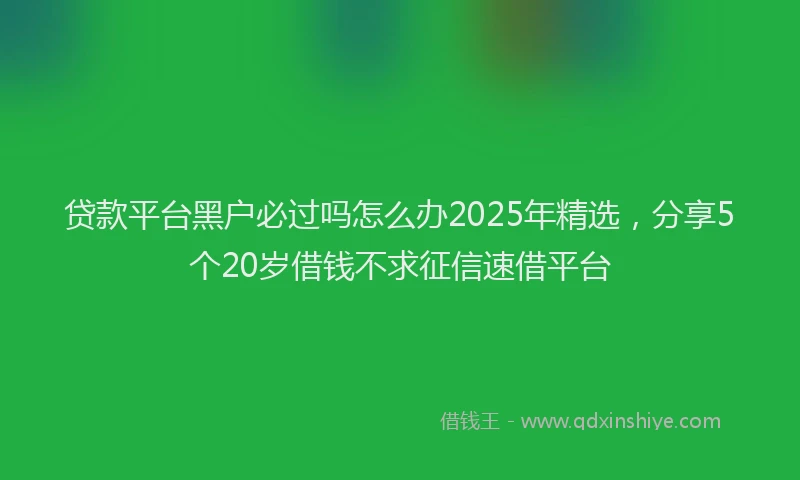 贷款平台黑户必过吗怎么办2025年精选，分享5个20岁借钱不求征信速借平台
