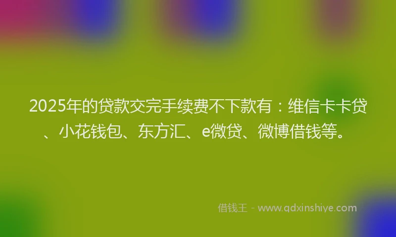 2025年的贷款交完手续费不下款有：维信卡卡贷、小花钱包、东方汇、e微贷、微博借钱等。