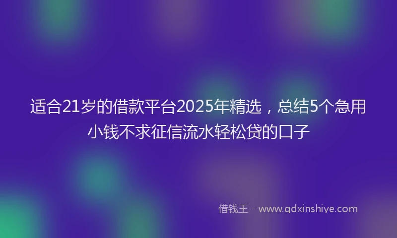 适合21岁的借款平台2025年精选，总结5个急用小钱不求征信流水轻松贷的口子