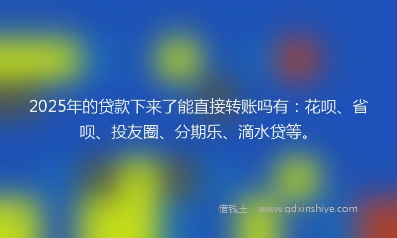 2025年的贷款下来了能直接转账吗有：花呗、省呗、投友圈、分期乐、滴水贷等。