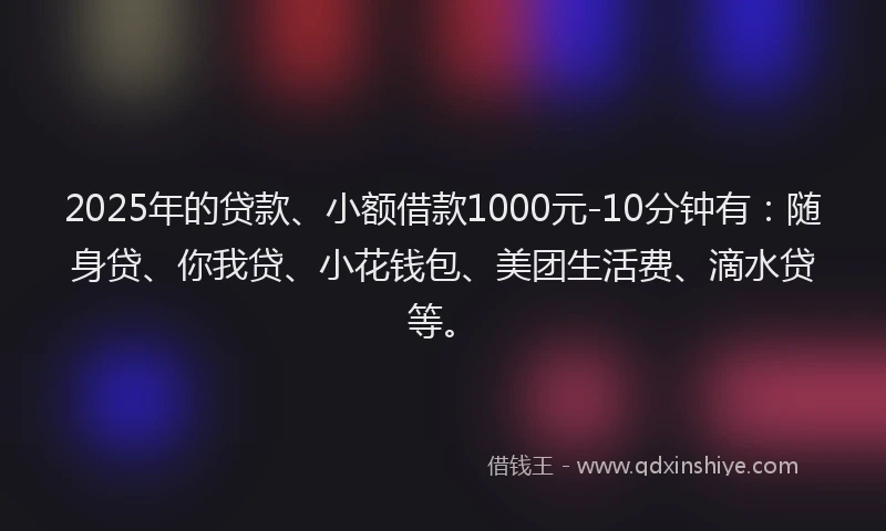 2025年的贷款、小额借款1000元-10分钟有：随身贷、你我贷、小花钱包、美团生活费、滴水贷等。