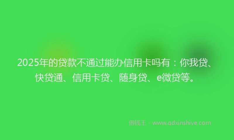 2025年的贷款不通过能办信用卡吗有：你我贷、快贷通、信用卡贷、随身贷、e微贷等。