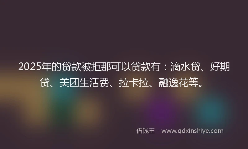 2025年的贷款被拒那可以贷款有：滴水贷、好期贷、美团生活费、拉卡拉、融逸花等。