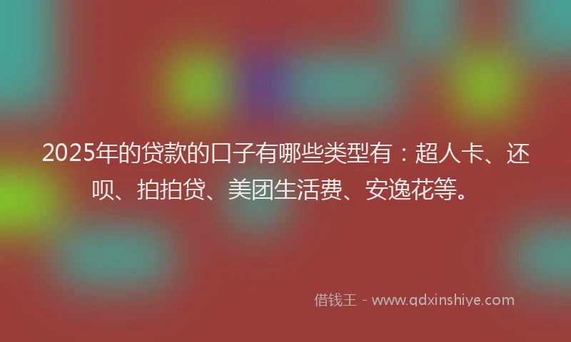 2025年的贷款的口子有哪些类型有：超人卡、还呗、拍拍贷、美团生活费、安逸花等。
