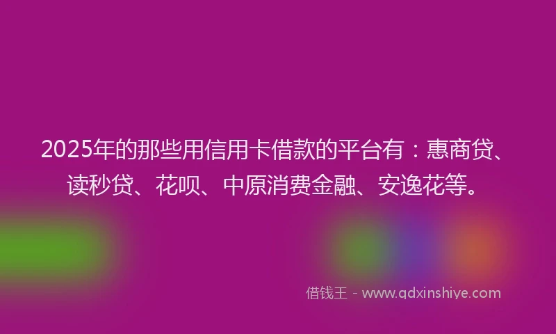 2025年的那些用信用卡借款的平台有：惠商贷、读秒贷、花呗、中原消费金融、安逸花等。