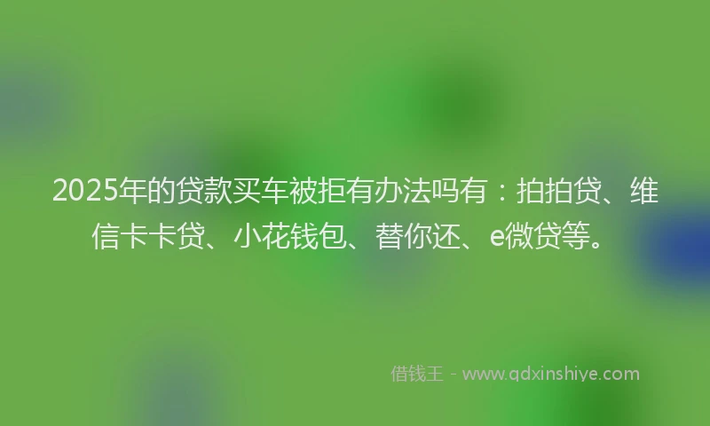 2025年的贷款买车被拒有办法吗有：拍拍贷、维信卡卡贷、小花钱包、替你还、e微贷等。