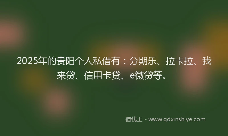 2025年的贵阳个人私借有：分期乐、拉卡拉、我来贷、信用卡贷、e微贷等。