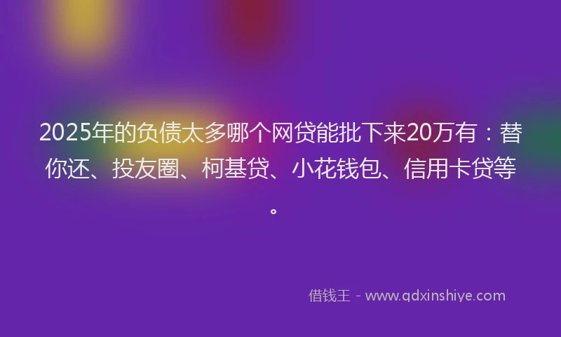2025年的负债太多哪个网贷能批下来20万有：替你还、投友圈、柯基贷、小花钱包、信用卡贷等。