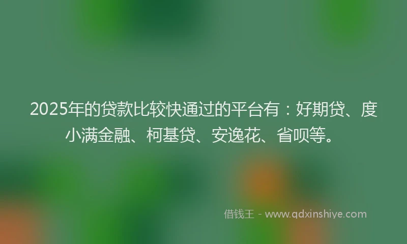 2025年的贷款比较快通过的平台有：好期贷、度小满金融、柯基贷、安逸花、省呗等。
