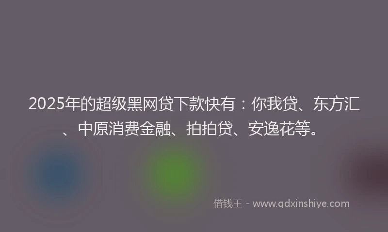 2025年的超级黑网贷下款快有:你我贷、东方汇、中原消费金融、拍拍贷、安逸花等。