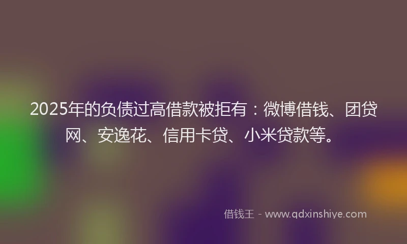 2025年的负债过高借款被拒有：微博借钱、团贷网、安逸花、信用卡贷、小米贷款等。