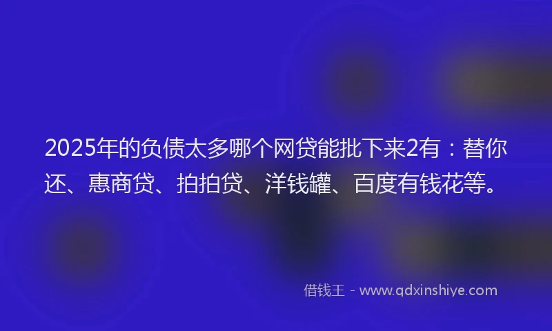 2025年的负债太多哪个网贷能批下来2有：替你还、惠商贷、拍拍贷、洋钱罐、百度有钱花等。