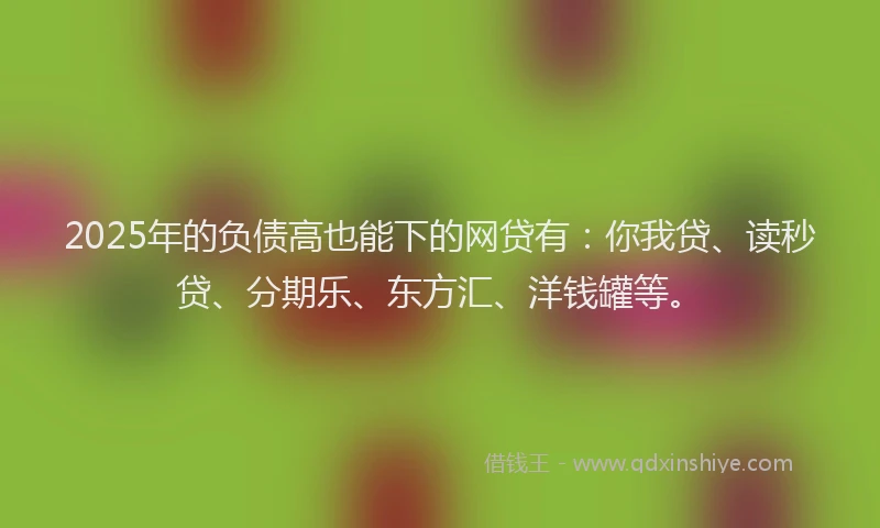 2025年的负债高也能下的网贷有：你我贷、读秒贷、分期乐、东方汇、洋钱罐等。
