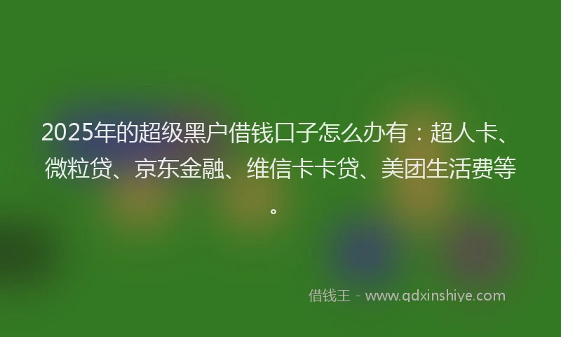 2025年的超级黑户借钱口子怎么办有：超人卡、微粒贷、京东金融、维信卡卡贷、美团生活费等。