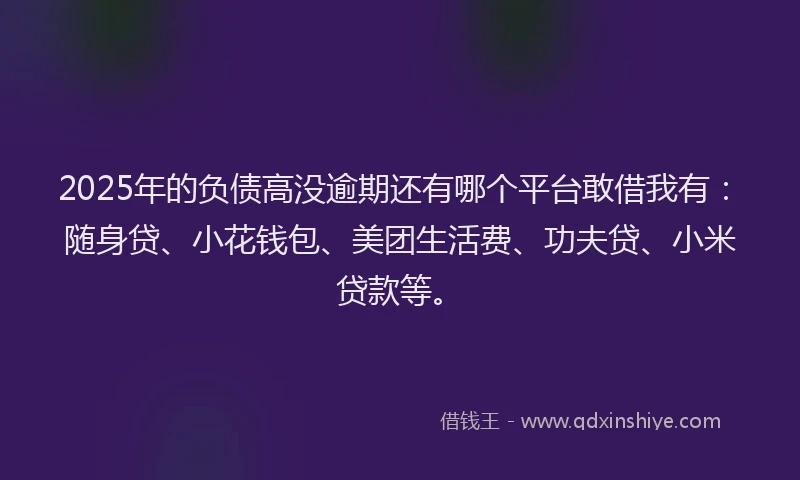 2025年的负债高没逾期还有哪个平台敢借我有：随身贷、小花钱包、美团生活费、功夫贷、小米贷款等。