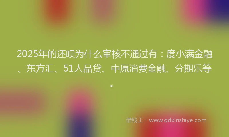 2025年的还呗为什么审核不通过有：度小满金融、东方汇、51人品贷、中原消费金融、分期乐等。