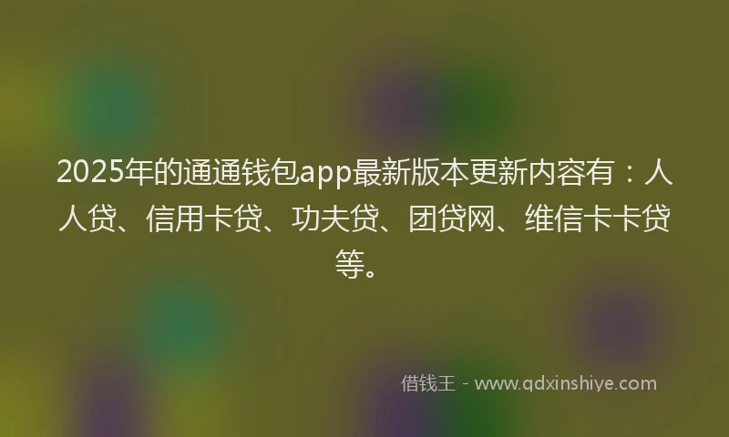 2025年的通通钱包app最新版本更新内容有：人人贷、信用卡贷、功夫贷、团贷网、维信卡卡贷等。