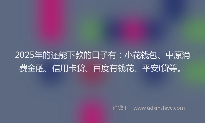 2025年的还能下款的口子有：小花钱包、中原消费金融、信用卡贷、百度有钱花、平安i贷等。