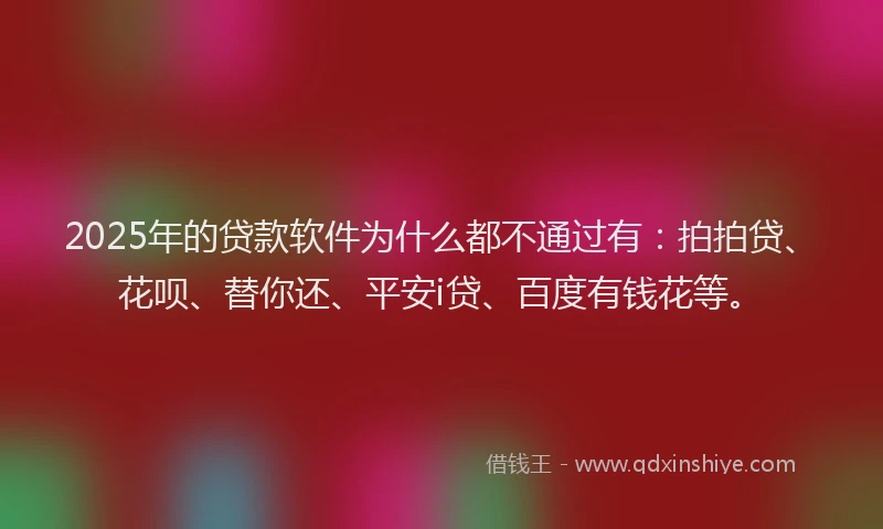 2025年的贷款软件为什么都不通过有：拍拍贷、花呗、替你还、平安i贷、百度有钱花等。